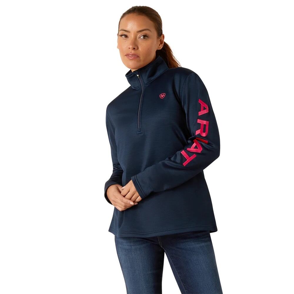 Ariat WOMEN'S TEK TEAM 1/2 ZIP SWEATSHIRT Navy/Pink XL
